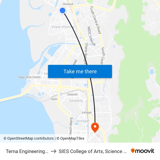 Terna Engineering College to SIES College of Arts, Science & Commerce map