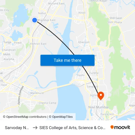 Sarvoday Nagar to SIES College of Arts, Science & Commerce map