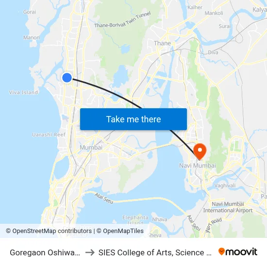 Goregaon Oshiwara Depot to SIES College of Arts, Science & Commerce map