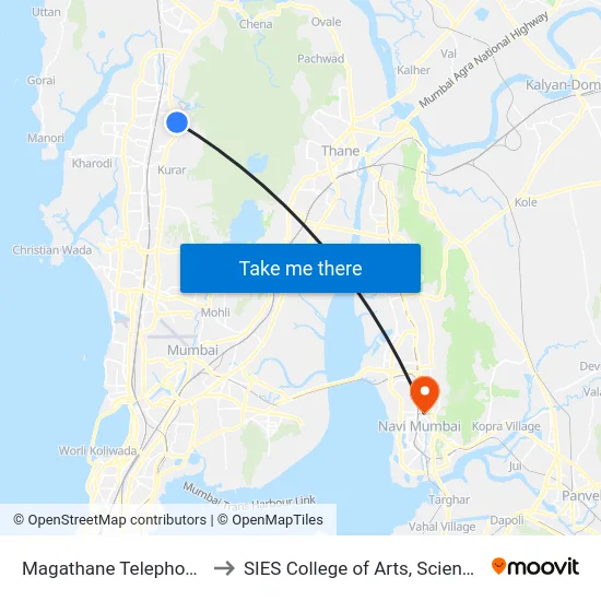 Magathane Telephone Exchange to SIES College of Arts, Science & Commerce map