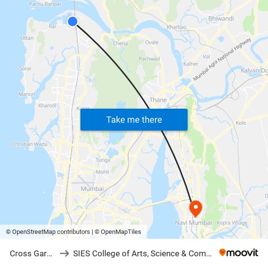 Cross Garden to SIES College of Arts, Science & Commerce map