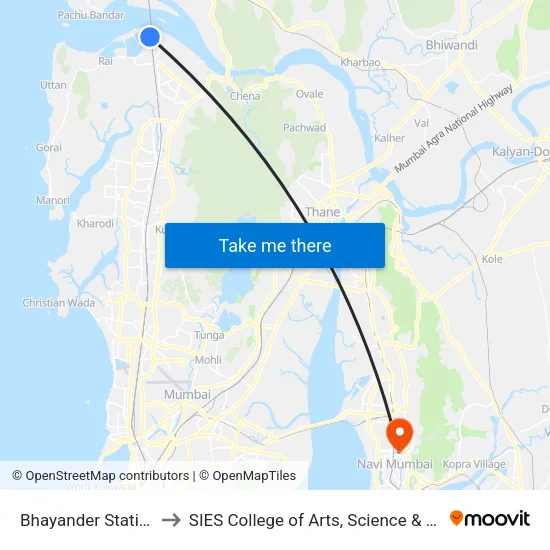 Bhayander Station (W) to SIES College of Arts, Science & Commerce map
