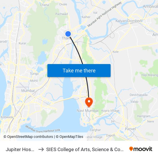 Jupiter Hospital to SIES College of Arts, Science & Commerce map