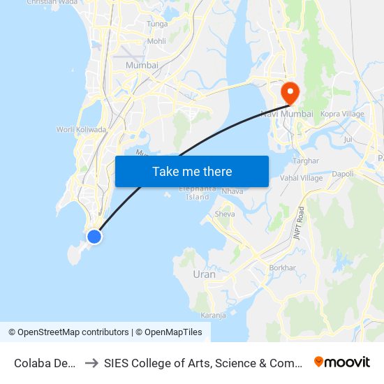 Colaba Depot to SIES College of Arts, Science & Commerce map