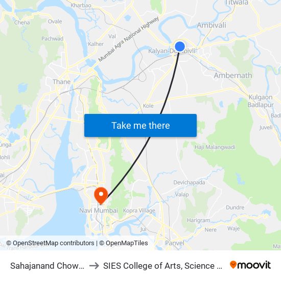 Sahajanand Chowk Kalyan to SIES College of Arts, Science & Commerce map