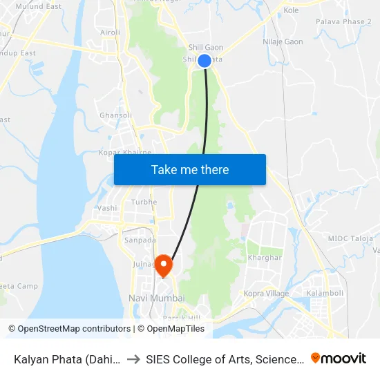 Kalyan Phata (Dahisar Gaon) to SIES College of Arts, Science & Commerce map