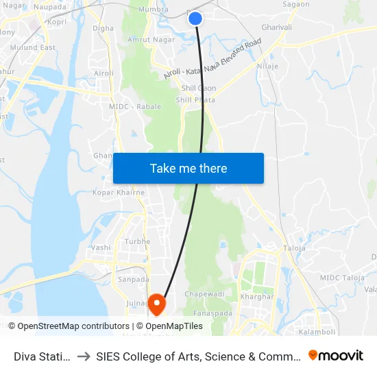 Diva Station to SIES College of Arts, Science & Commerce map