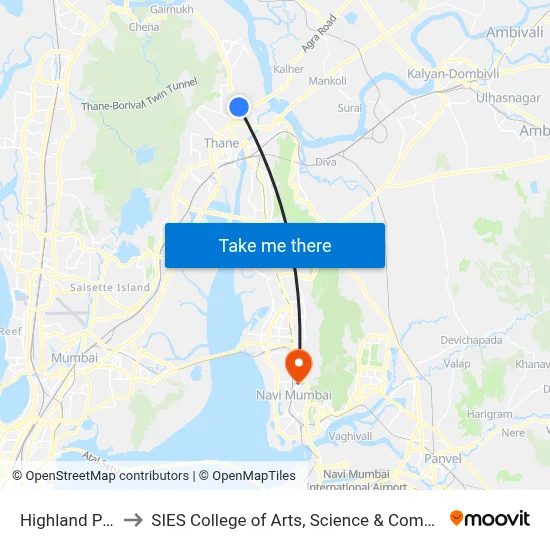 Highland Park to SIES College of Arts, Science & Commerce map