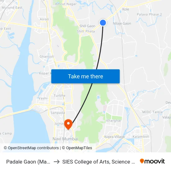 Padale Gaon (Main Road) to SIES College of Arts, Science & Commerce map