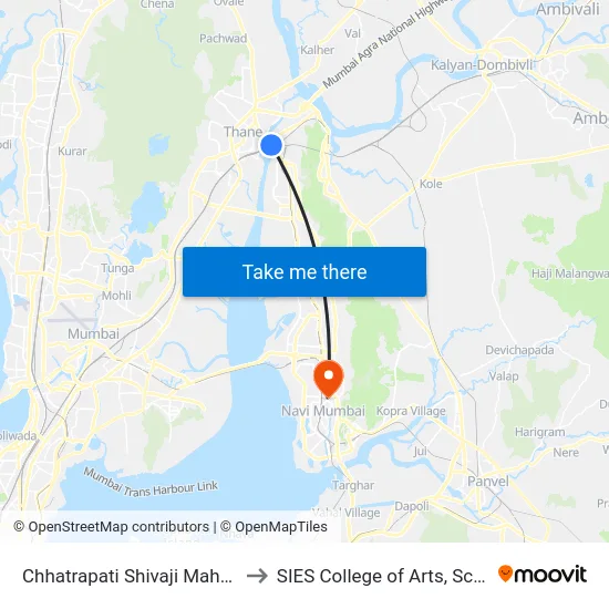 Chhatrapati Shivaji Maharaj Hospital Kalwa to SIES College of Arts, Science & Commerce map