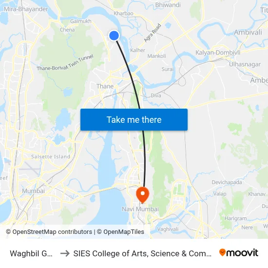 Waghbil Gaon to SIES College of Arts, Science & Commerce map