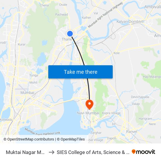 Muktai Nagar Majiwada to SIES College of Arts, Science & Commerce map