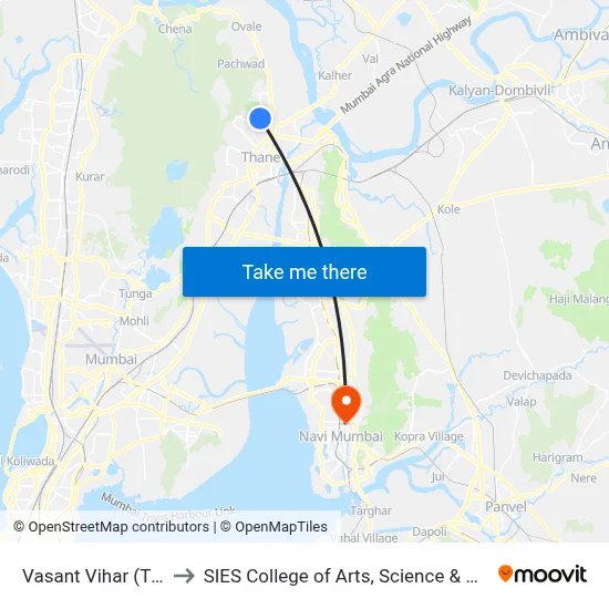 Vasant Vihar (Thane) to SIES College of Arts, Science & Commerce map