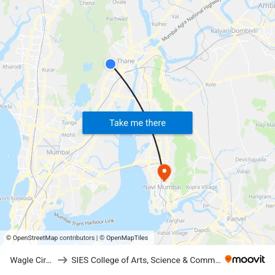 Wagle Circle to SIES College of Arts, Science & Commerce map
