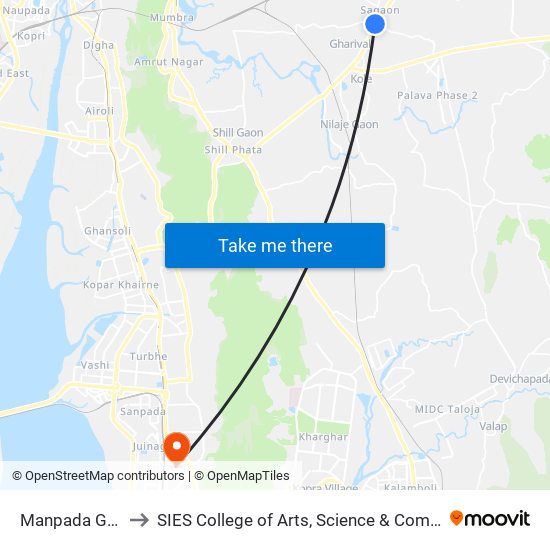 Manpada Gaon to SIES College of Arts, Science & Commerce map