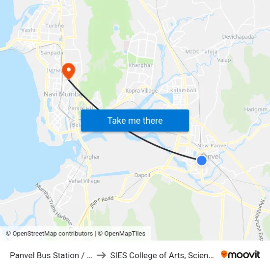 Panvel Bus Station to SIES College of Arts, Science & Commerce map