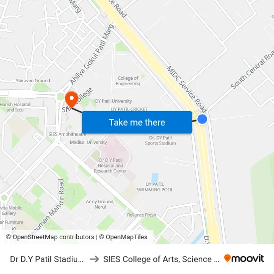 Dr D.Y Patil Stadium (Nerul) to SIES College of Arts, Science & Commerce map