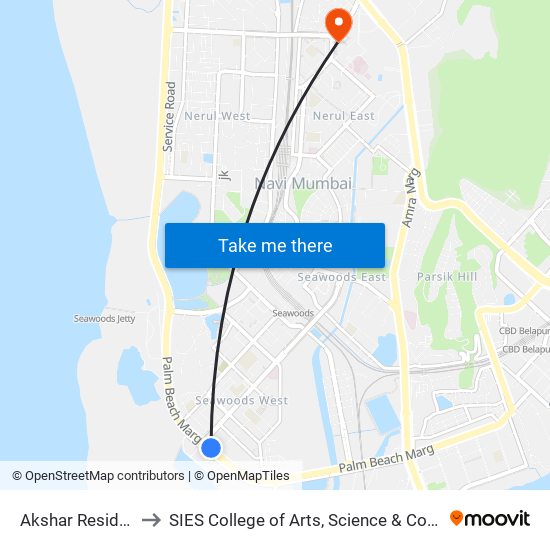 Akshar Residency to SIES College of Arts, Science & Commerce map