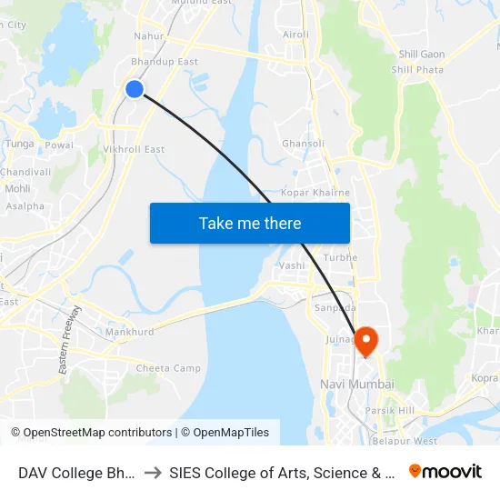 DAV College Bhandup to SIES College of Arts, Science & Commerce map