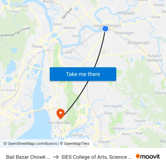 Bail Bazar Chowk (Kalyan) to SIES College of Arts, Science & Commerce map