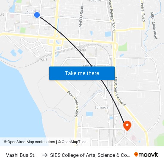 Vashi Bus Station to SIES College of Arts, Science & Commerce map