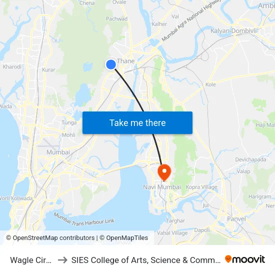 Wagle Circle to SIES College of Arts, Science & Commerce map