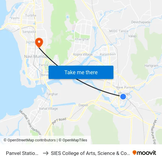 Panvel Station (W) to SIES College of Arts, Science & Commerce map