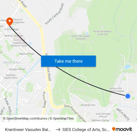 Krantiveer Vasudev Balwant Phadke School to SIES College of Arts, Science & Commerce map
