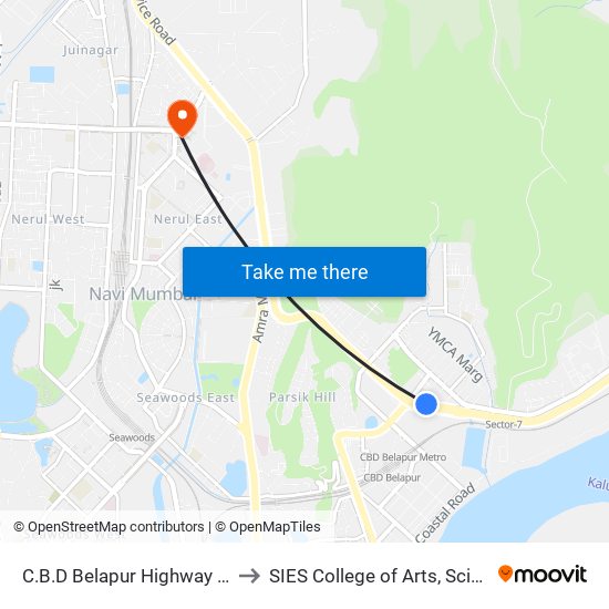 C.B.D Belapur Highway / Konkan Bhavan to SIES College of Arts, Science & Commerce map