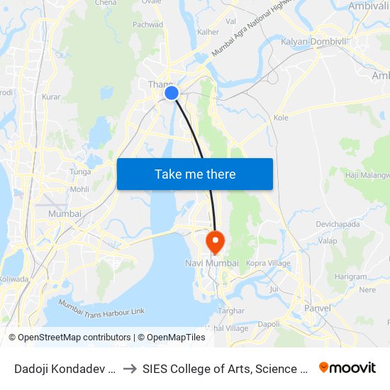 Dadoji Kondadev Stadium to SIES College of Arts, Science & Commerce map