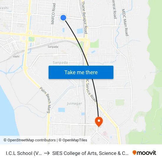 I.C.L School (Vashi) to SIES College of Arts, Science & Commerce map