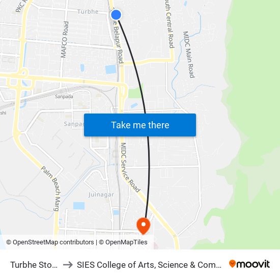 Turbhe Stores to SIES College of Arts, Science & Commerce map