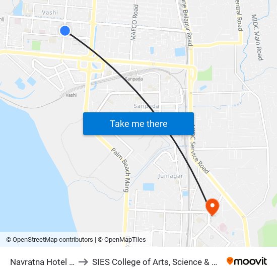 Navratna Hotel Vashi to SIES College of Arts, Science & Commerce map