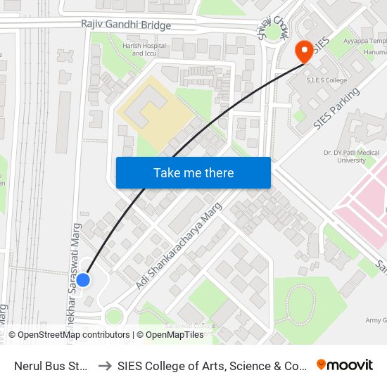 Nerul Bus Station to SIES College of Arts, Science & Commerce map