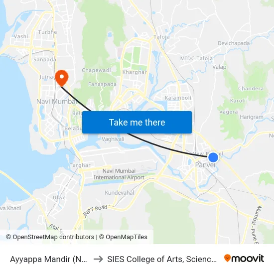 Ayyappa Mandir (New Panvel) to SIES College of Arts, Science & Commerce map