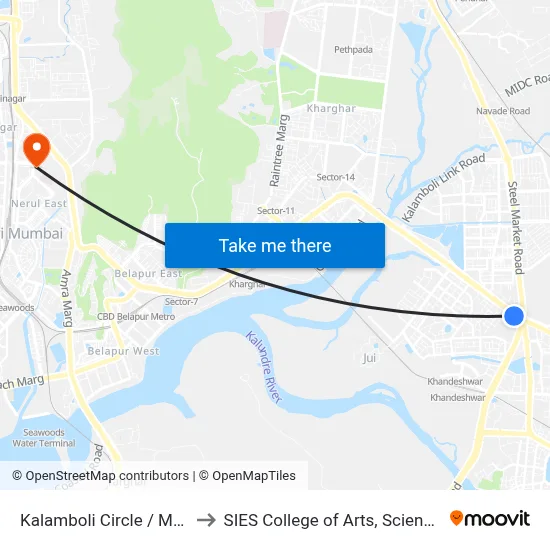 Kalamboli Circle / MGM Hospital to SIES College of Arts, Science & Commerce map
