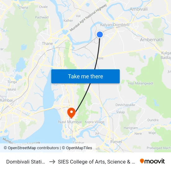Dombivali Station (W) to SIES College of Arts, Science & Commerce map