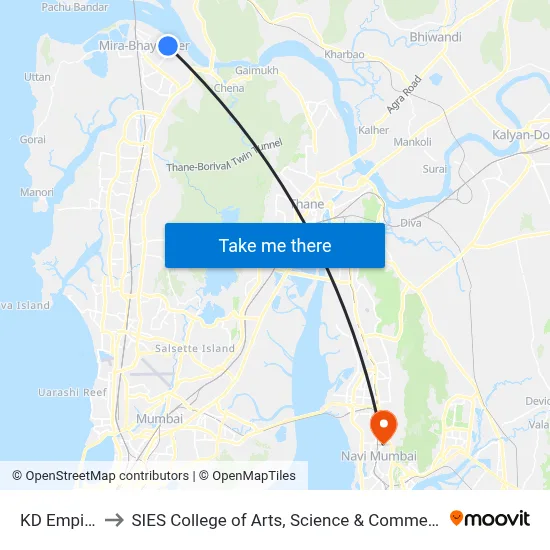 KD Empire to SIES College of Arts, Science & Commerce map