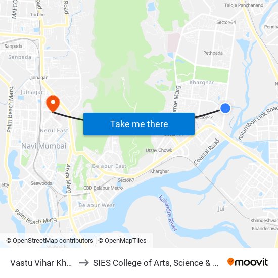 Vastu Vihar Kharghar to SIES College of Arts, Science & Commerce map