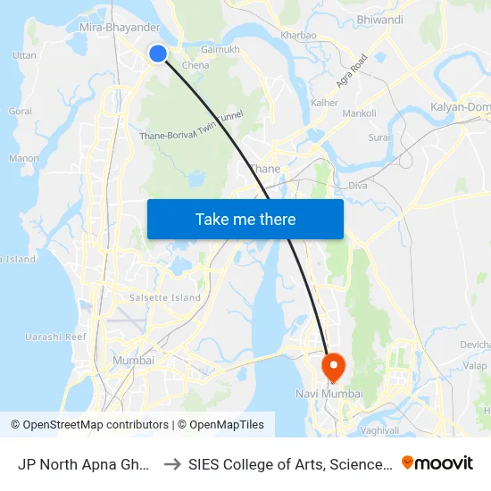 JP North Apna Ghar Phase 1 to SIES College of Arts, Science & Commerce map