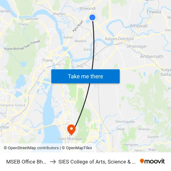 MSEB Office Bhiwandi to SIES College of Arts, Science & Commerce map