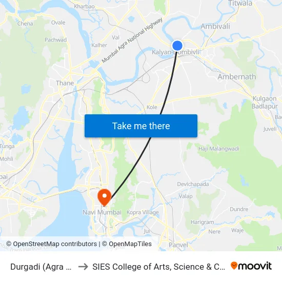 Durgadi (Agra Road) to SIES College of Arts, Science & Commerce map