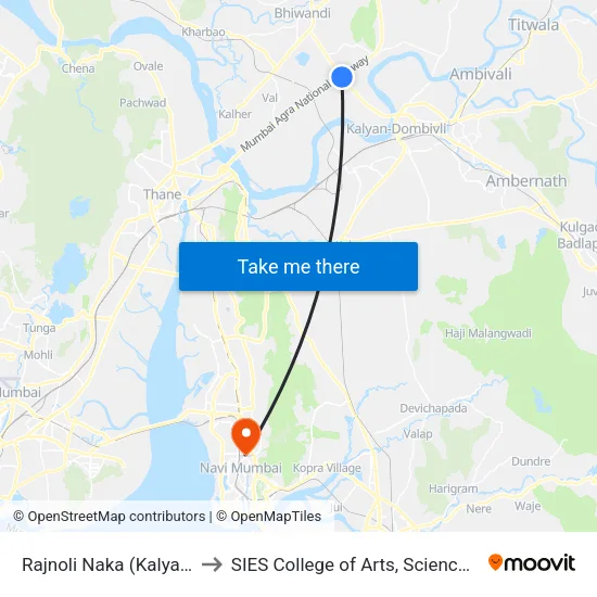 Rajnoli Naka (Kalyan Bypass) to SIES College of Arts, Science & Commerce map