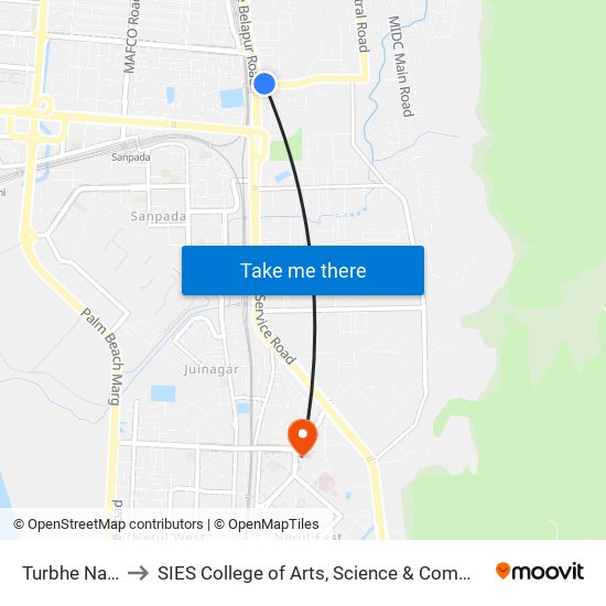 Turbhe Naka to SIES College of Arts, Science & Commerce map