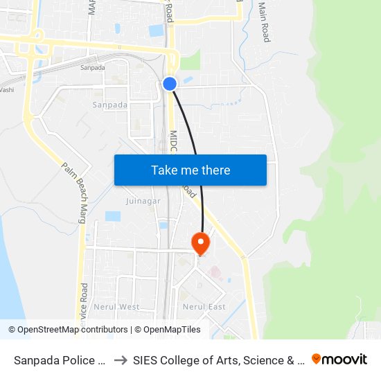 Sanpada Police Station to SIES College of Arts, Science & Commerce map