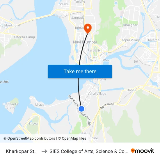 Kharkopar Station to SIES College of Arts, Science & Commerce map
