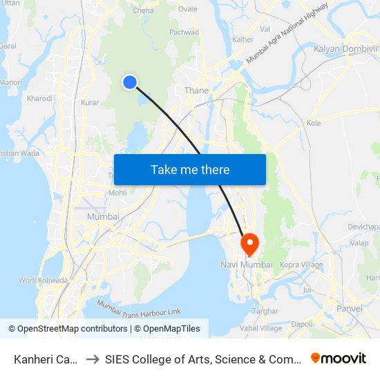 Kanheri Caves to SIES College of Arts, Science & Commerce map