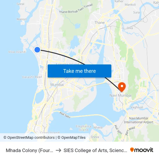 Mhada Colony (Four Bungalow) to SIES College of Arts, Science & Commerce map
