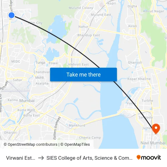 Virwani Estate to SIES College of Arts, Science & Commerce map