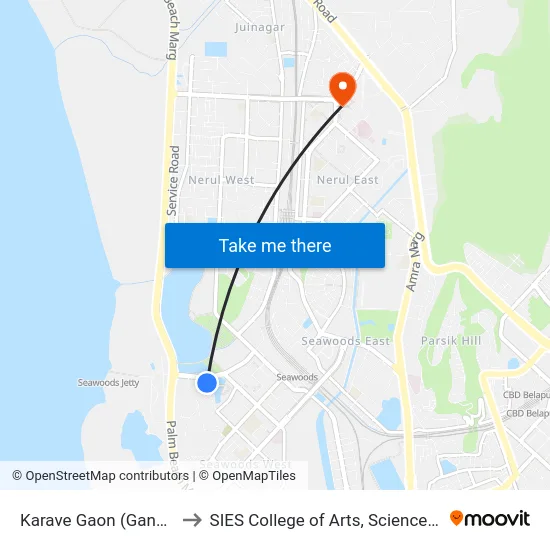 Karave Gaon (Ganesh Talav) to SIES College of Arts, Science & Commerce map